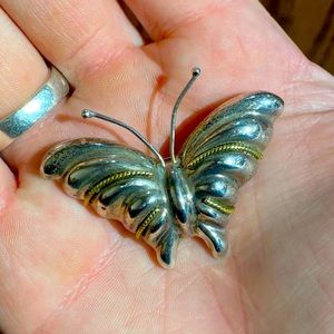 Vintage Sterling silver  and gold plate butterfly brooch hallmarked Laton Mexico